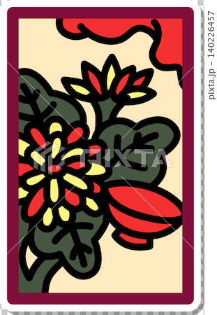 Sticker-style Hanafuda icon: Chrysanthemum and sake cup Sticker-style Hanafuda icon: Chrysanthemum and sake cup 140226457