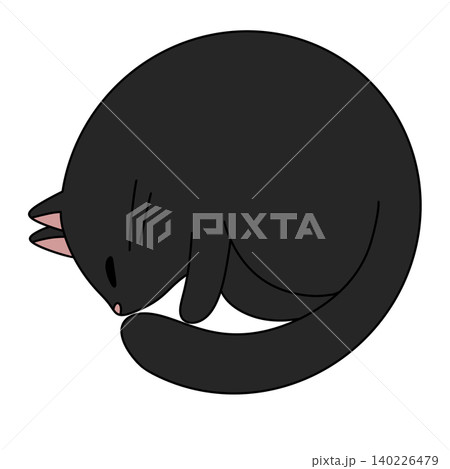 Cozy black cat curls in peaceful sleep 140226479