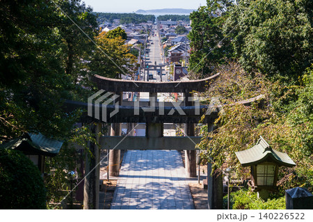 Torii gates of Miyajidake Shinto shrine with city view, Fukutsu, Fukuoka Torii gates of Miyajidake Shinto shrine with city view, Fukutsu, Fukuoka 140226522
