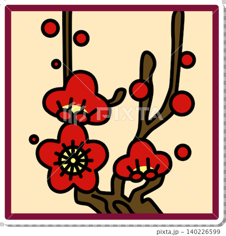 Sticker-style square Hanafuda icon: Plum blossom with dregs Sticker-style square Hanafuda icon: Plum blossom with dregs 140226599