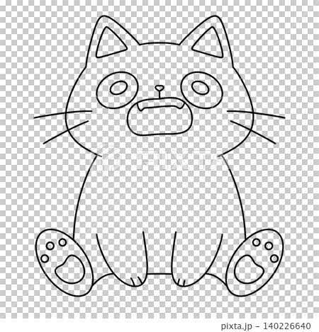 Adorable cartoon cat sits upright, eyes wide 140226640