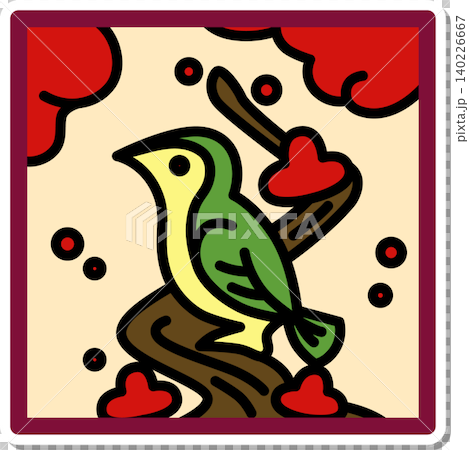 Sticker-style square Hanafuda icon: Plum blossom and nightingale Sticker-style square Hanafuda icon: Plum blossom and nightingale 140226667