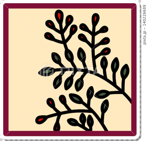 Sticker-style square Hanafuda icon: Hagi (bush clover) and Kasu (dregs) Sticker-style square Hanafuda icon: Hagi (bush clover) and Kasu (dregs) 140226689