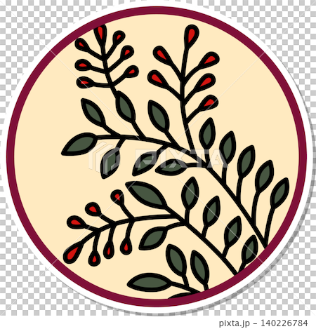 Sticker-style circular Hanafuda icon: Hagi (bush clover) and Kasu (duck). Sticker-style circular Hanafuda icon: Hagi (bush clover) and Kasu (duck). 140226784