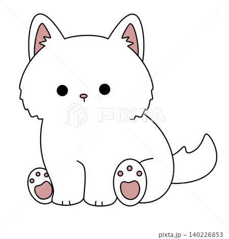 Cute white kitten sits calmly on plain background Cute white kitten sits calmly on plain background 140226853