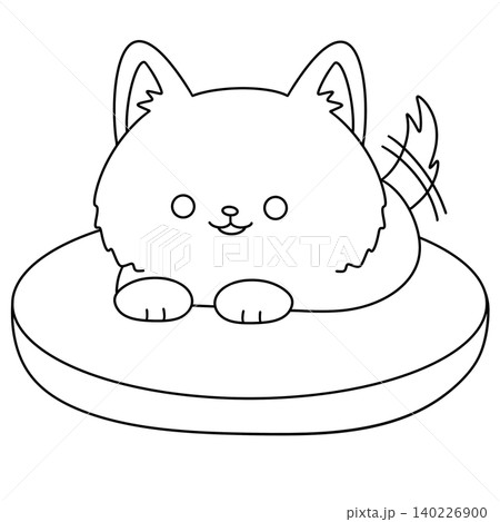 Cute cartoon cat sits on a round cushion Cute cartoon cat sits on a round cushion 140226900