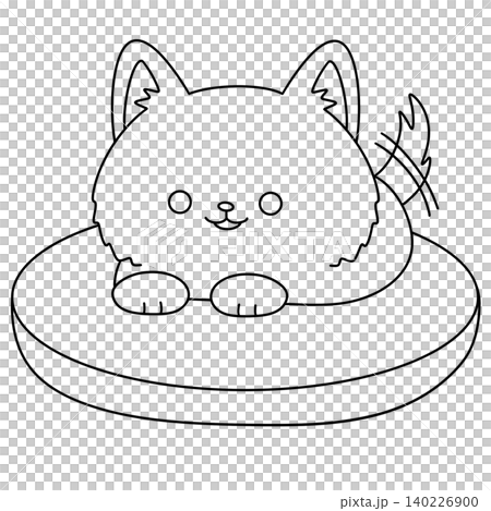 Cute cartoon cat sits on a round cushion Cute cartoon cat sits on a round cushion 140226900