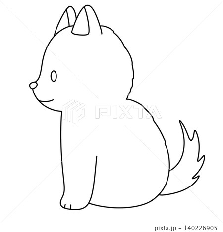 Simple line drawing of a sitting cartoon fox 140226905