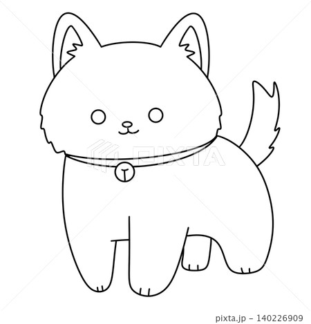 Cute cartoon cat with round eyes and fluffy ears 140226909