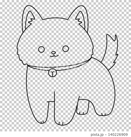 Cute cartoon cat with round eyes and fluffy ears 140226909