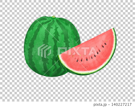 A set of illustrations featuring a whole watermelon and sliced watermelon against a white background. A set of illustrations featuring a whole watermelon and sliced watermelon against a white background. 140227217