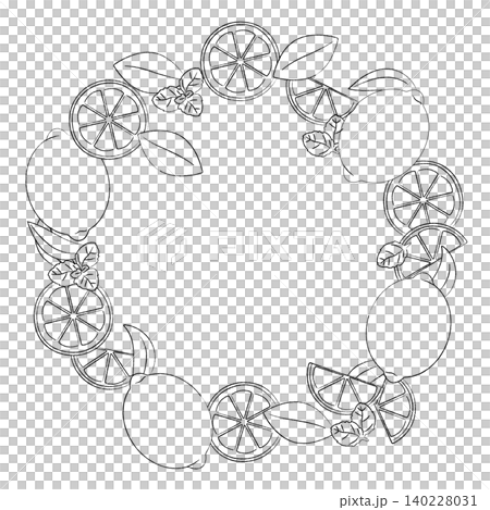 Black and white illustration frame of lemons and mints Black and white illustration frame of lemons and mints 140228031