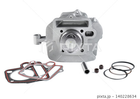 Motorcycle engine cylinder kit with piston piston rings gaskets and pin assembly. Motorcycle engine cylinder kit with piston piston rings gaskets and pin assembly. 140228634