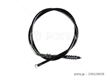 Motorcycle rear brake control cable with black housing sleeve and adjust bolt. 140228636