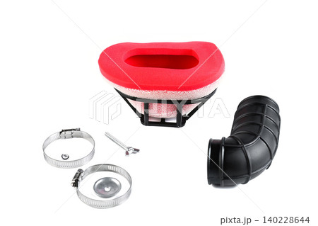 Motorcycle foam air filter element kit with rubber intake boot and hose clamp set. Motorcycle foam air filter element kit with rubber intake boot and hose clamp set. 140228644