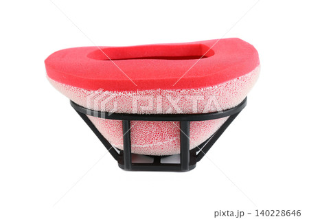 Motorcycle foam air filter element with inner plastic support cage side view. 140228646