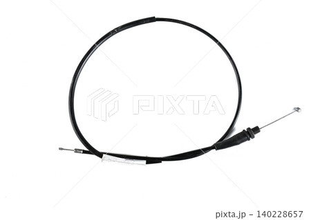 Motorcycle throttle control cable with black housing sleeve and adjust bolt set. 140228657