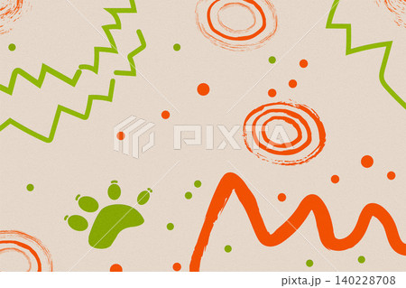 Abstract Pet Paw Print Seamless Pattern with Orange and Green Geometric Shapes 140228708