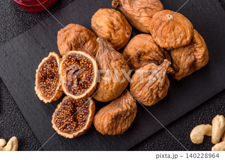 Dried whole fig as an ingredient for sweet desserts. Dried figs 140228964