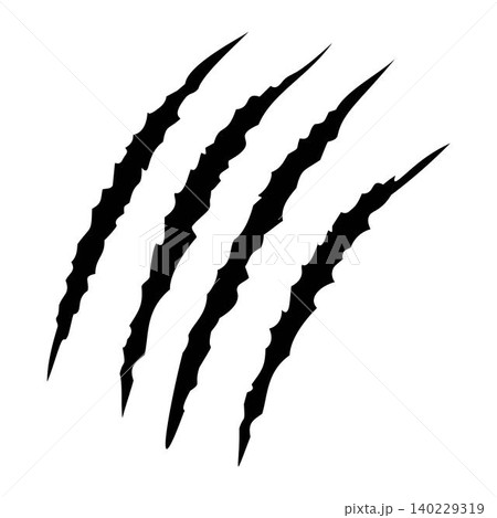 Black claws scratche animal. Four scratches shape. Wild animal claw marks. Funny design element Black claws scratche animal. Four scratches shape. Wild animal claw marks. Funny design element 140229319