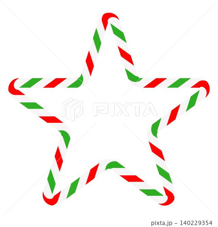 Candy cane star frame. Christmas ribbon with red, green and white stripes. Greeting card with New Year or Christmas decorating border Candy cane star frame. Christmas ribbon with red, green and white stripes. Greeting card with New Year or Christmas decorating border 140229354