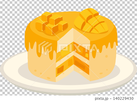 mango cake illustration featuring layered dessert with fresh tropical fruit topping on a plate mango cake illustration featuring layered dessert with fresh tropical fruit topping on a plate 140229430
