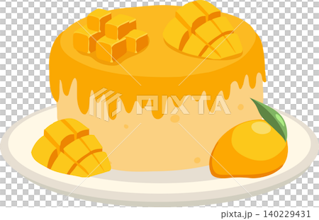 mango cake with fresh sliced mango and cubes on plate for bakery dessert, birthday cake, or tropical fruit artwork mango cake with fresh sliced mango and cubes on plate for bakery dessert, birthday cake, or tropical fruit artwork 140229431