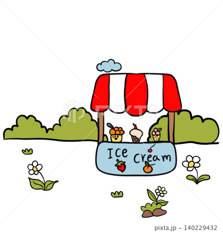 Cute Kawaii Ice Cream Shop Cartoon Illustration Cute Kawaii Ice Cream Shop Cartoon Illustration 140229432