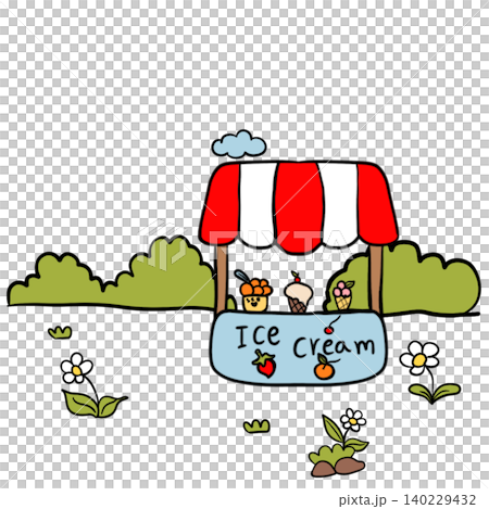 Cute Kawaii Ice Cream Shop Cartoon Illustration Cute Kawaii Ice Cream Shop Cartoon Illustration 140229432