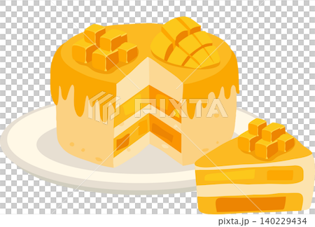 a layered mango cake with cream and fresh mango slices on plate, perfect for dessert, tropical fruit, birthday or bakery themed designs a layered mango cake with cream and fresh mango slices on plate, perfect for dessert, tropical fruit, birthday or bakery themed designs 140229434