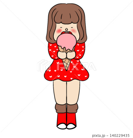 Cute Girl Holding Ice Cream Kawaii Cartoon Character 140229435