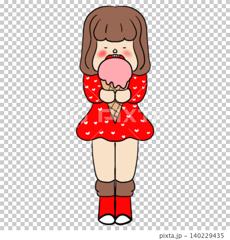 Cute Girl Holding Ice Cream Kawaii Cartoon Character 140229435