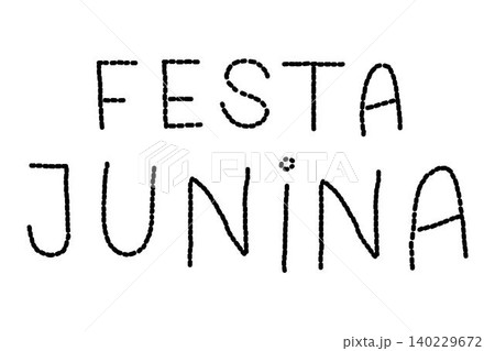 Handwritten black lettering of Festa Junina. Simple and modern script typography for Brazilian June festival designs, posters, cards, invitations, and decorations 140229672