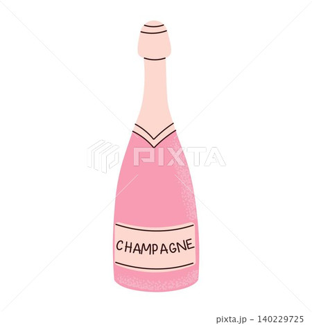 Minimalistic illustration of a pink champagne bottle for celebrations Valentine's Day, party and birthday.. Romantic and elegant drink symbol Minimalistic illustration of a pink champagne bottle for celebrations Valentine's Day, party and birthday.. Romantic and elegant drink symbol 140229725