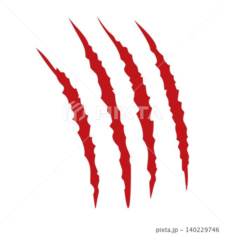 Red claws scratche animal. Four scratches shape. Wild animal claw marks. Funny design element Red claws scratche animal. Four scratches shape. Wild animal claw marks. Funny design element 140229746