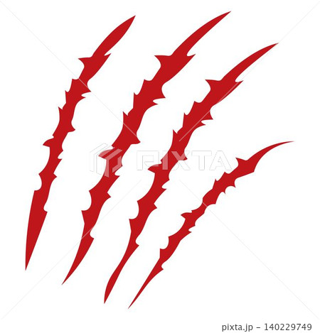 Red claws scratche animal. Four scratches shape. Wild animal claw marks. Funny design element 140229749