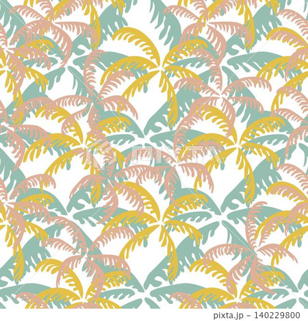Seamless tropical pattern with palm trees on white background. Ideal for summer apparel, beach decor, travel branding, packaging, and web backgrounds 140229800