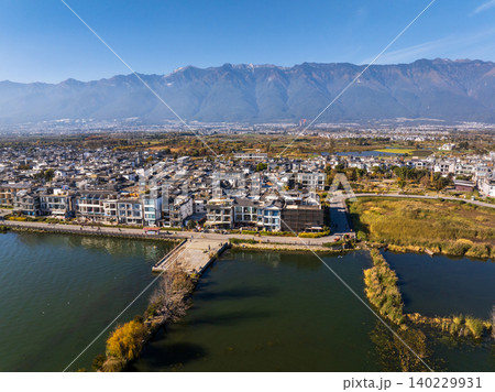 Aerial View of Dali, Yunnan, China with Erhai Lake and Mountains Aerial View of Dali, Yunnan, China with Erhai Lake and Mountains 140229931