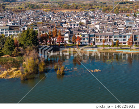 Aerial View of Erhai Lake and Dali City in Yunnan, China During Autumn Aerial View of Erhai Lake and Dali City in Yunnan, China During Autumn 140229935