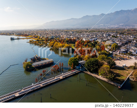 Aerial View of Erhai Lake and Dali City in Yunnan, China During Autumn Aerial View of Erhai Lake and Dali City in Yunnan, China During Autumn 140229937