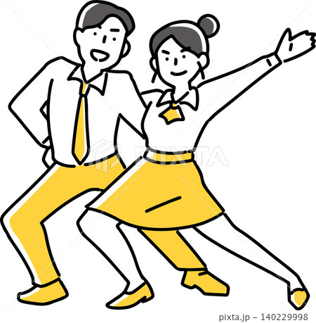 ダンスのようなポーズをとる男女社員 ダンスのようなポーズをとる男女社員 140229998