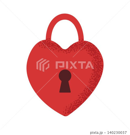 Stylized red heart lock with keyhole, grunge texture. Element for Valentine's day concept. Love icon. Symbol of love and securit Stylized red heart lock with keyhole, grunge texture. Element for Valentine's day concept. Love icon. Symbol of love and securit 140230037