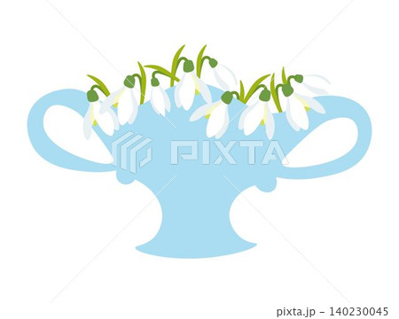 Vase with bouquet of snowdrops. Design element for spring holidays, greeting card. Snowdrop day Vase with bouquet of snowdrops. Design element for spring holidays, greeting card. Snowdrop day 140230045
