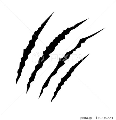 Black claws scratche animal. Four scratches shape. Wild animal claw marks. Funny design element 140230224