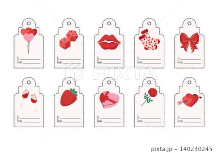 Collection of gift tags with romantic Valentines Day symbols. Perfect for presents Collection of gift tags with romantic Valentines Day symbols. Perfect for presents 140230245