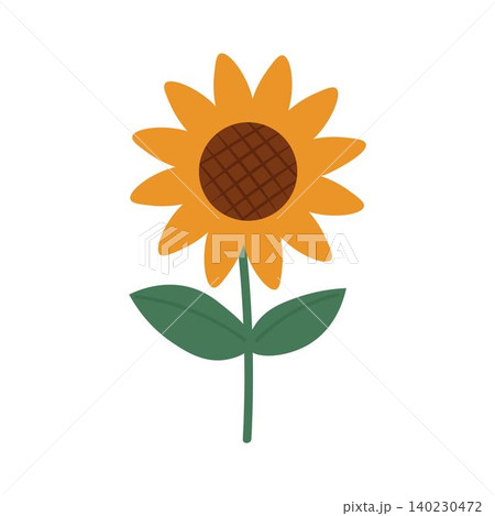 Elegant illustration of a vibrant sunflower with a detailed center and lush green leaves. Perfect for nature-themed designs, floral compositions, eco-friendly projects 140230472