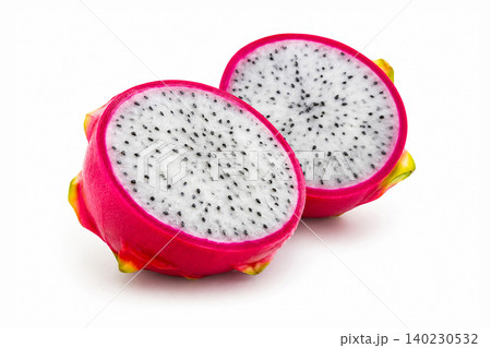 Fresh White Dragon Fruit or Pitaya Cut in Half Isolated on White Background Fresh White Dragon Fruit or Pitaya Cut in Half Isolated on White Background 140230532