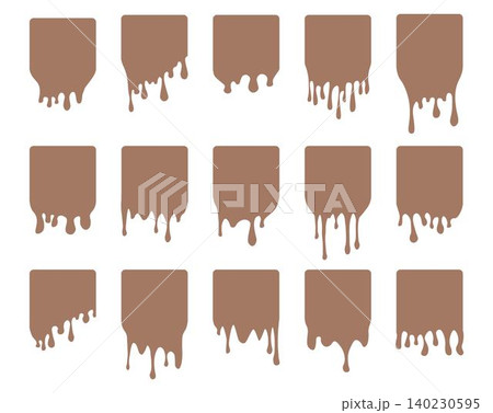 Set of drip square labels. Paint drip stickers. Brown paint liquid. Brown inkblot. Mocha Mousse Set of drip square labels. Paint drip stickers. Brown paint liquid. Brown inkblot. Mocha Mousse 140230595