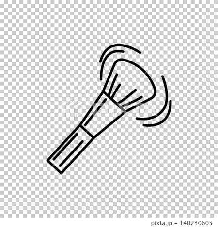 A black and white line art icon depicting a fluffy cosmetic makeup brush with light powder particles scattering around it. Great for beauty salons, makeup artists, and branding. A black and white line art icon depicting a fluffy cosmetic makeup brush with light powder particles scattering around it. Great for beauty salons, makeup artists, and branding. 140230605