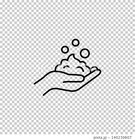 A gentle black and white line icon showing a hand holding soft cleansing foam or bubbles. Ideal for facial wash, soap, skincare steps, and skin preparation content. A gentle black and white line icon showing a hand holding soft cleansing foam or bubbles. Ideal for facial wash, soap, skincare steps, and skin preparation content. 140230607